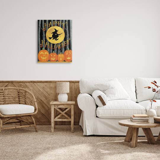 Stupell Industries Happy Halloween Forest Witch Canvas Wall Art